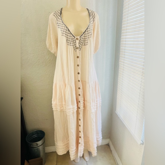 Free People Sunday Stroll Maxi Dress In Ivory size XS oversized dress fits Med - Picture 10 of 14